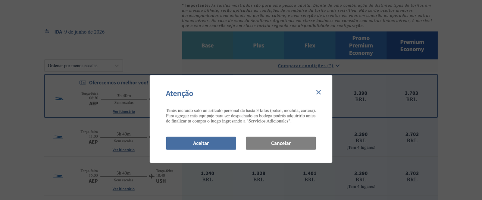 Aerolíneas Argentinas remove mala de cabine da tarifa básica e intensifica cobrança por serviços adicionais - Imagem do artigo original