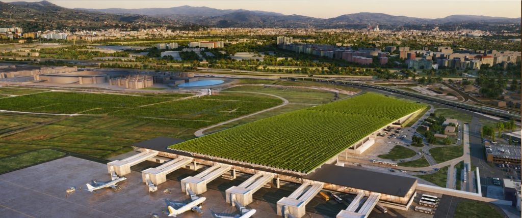 Aeroporto de Florença integrará vinhedo de 7,7 ha no telhado e produzirá vinho próprio - Imagem do artigo