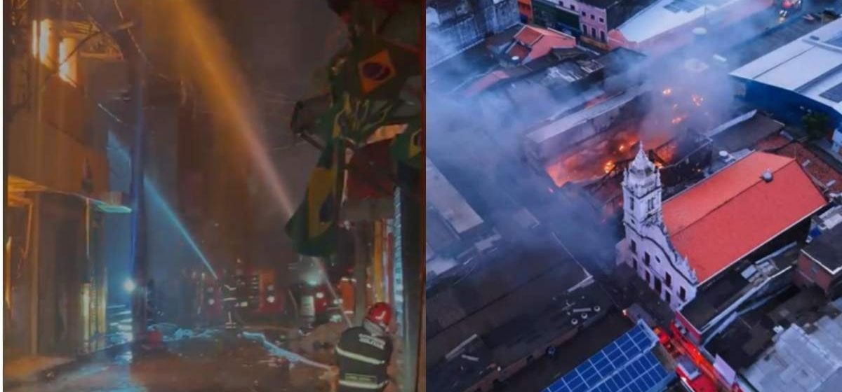 Incêndio de grandes proporções atinge área comercial no Centro do Recife e mobiliza 10 viaturas dos Bombeiros - Imagem do artigo original