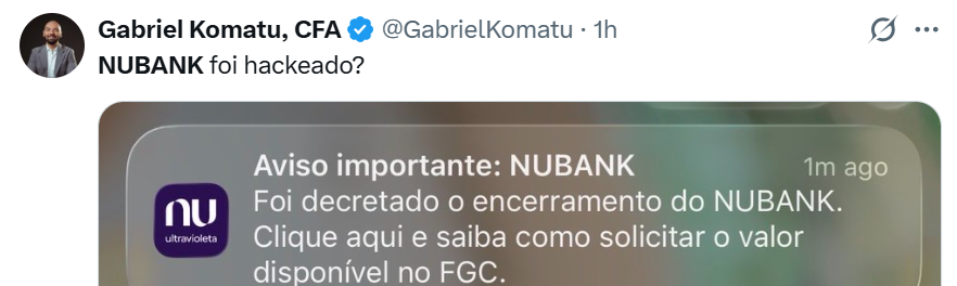 Alerta de liquidação extrajudicial do Nubank é desmentido: fintech atribui mensagens a falha operacional - Imagem do artigo
